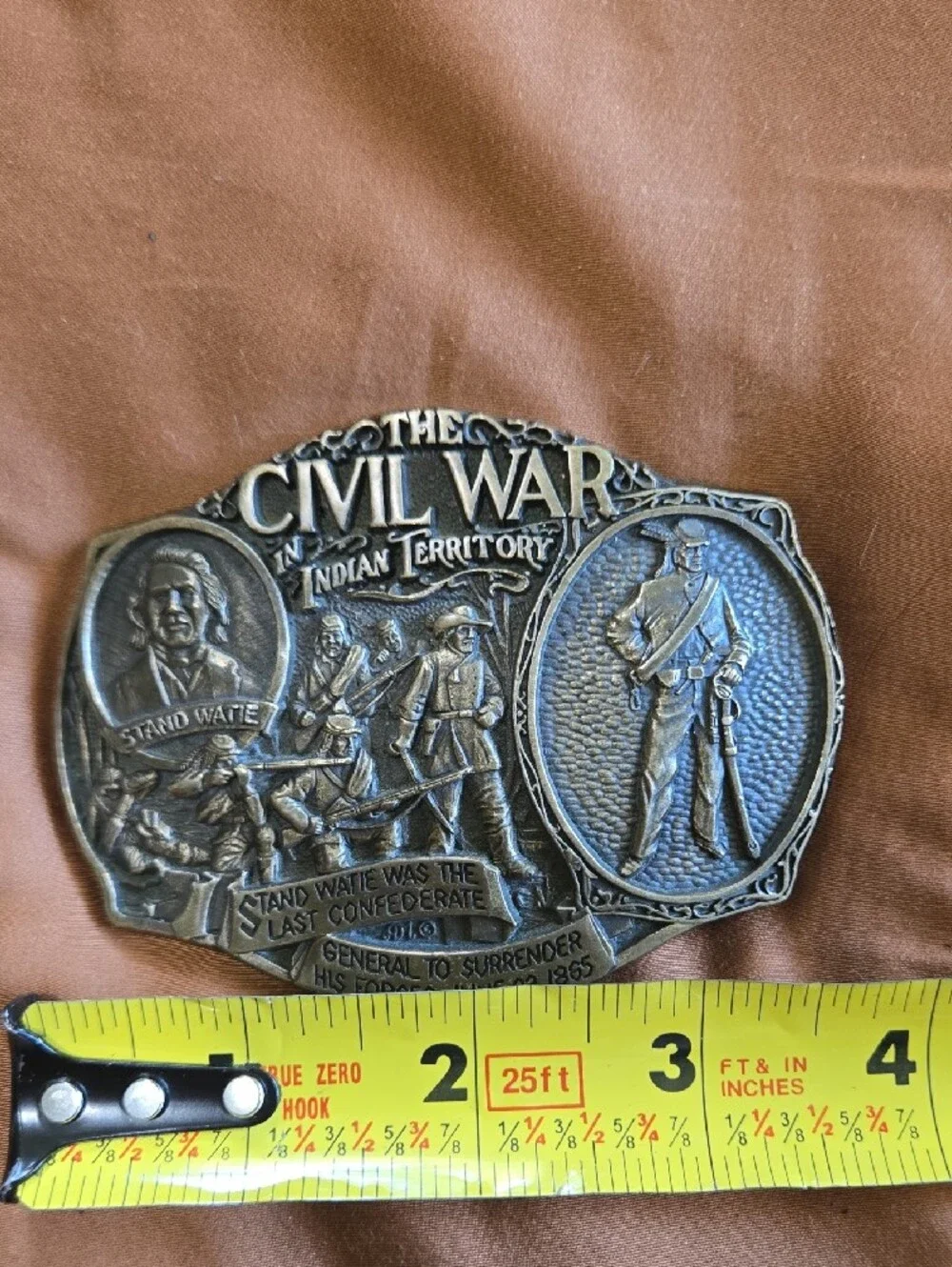 Vtg ADM solid brass belt buckle -Civil War In Indian Territory Stand Waitie